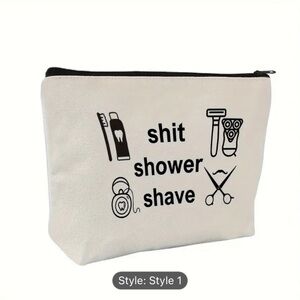 Toiletry Bag - "Shit Shower Shave" Design, Beige Travel Pouch with Black